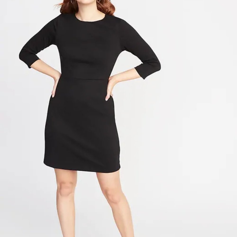 Old Navy Black Ponte-Knit 3/4 Sleeve Sheath Dress